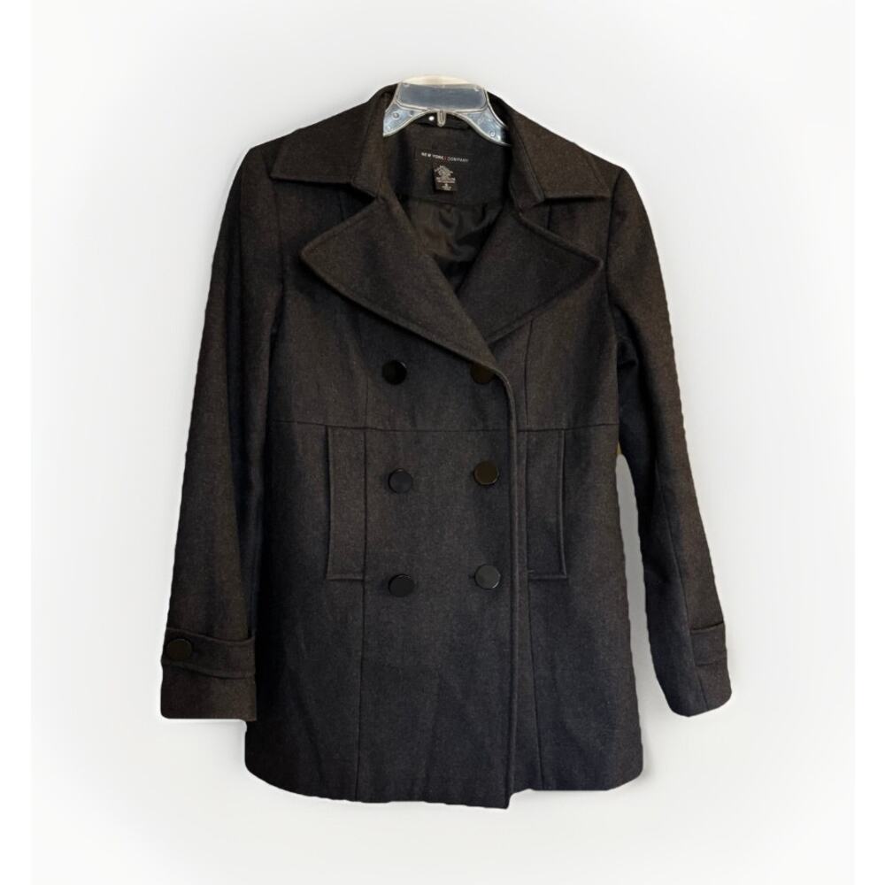 New York & Co Peacoat Jacket Black Women Size 6, Wool Blend